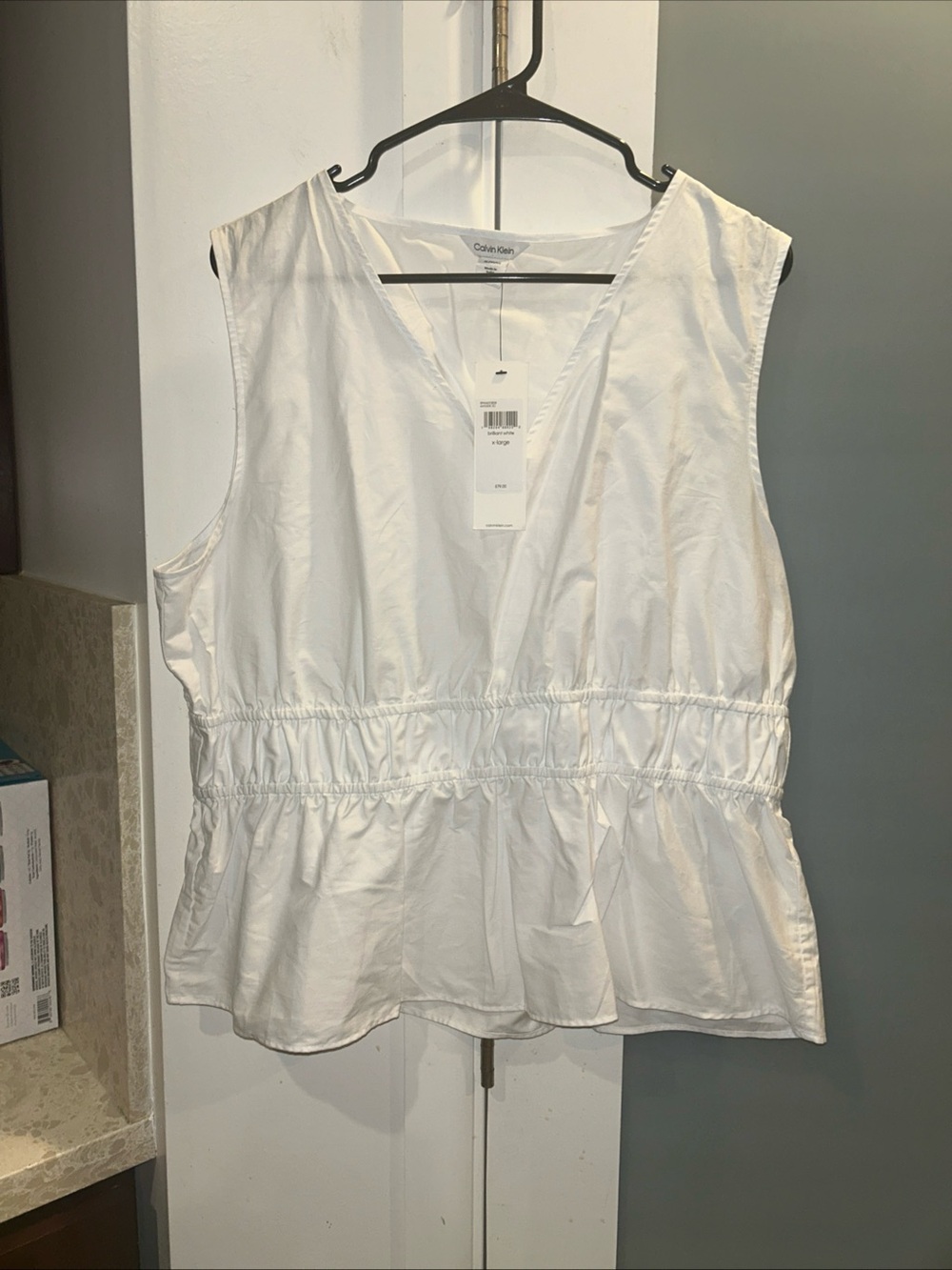 Calvin Klein Brilliant White Sleeveless Blouse XL NEW
